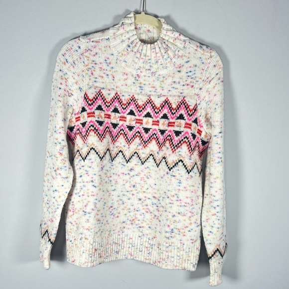 Loft Flecked Fair Isle Mock Neck Sweater XS - Picture 4 of 11